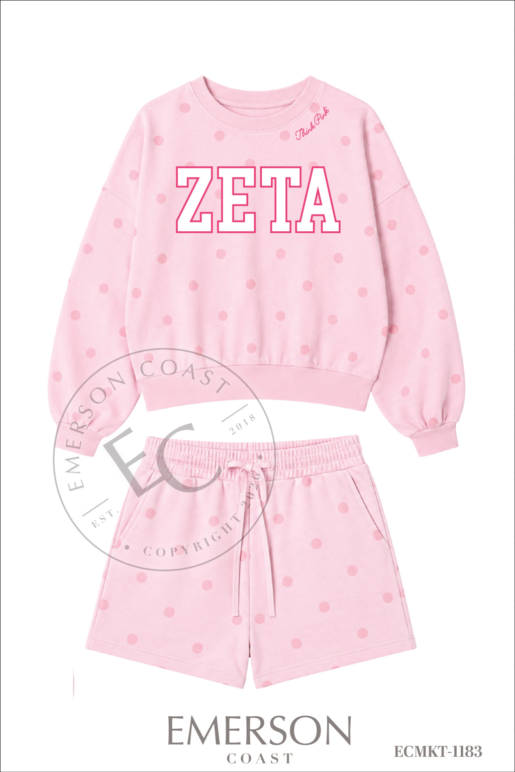 Zeta Tau Alpha Philanthropy Pink Polka Dot Mockneck