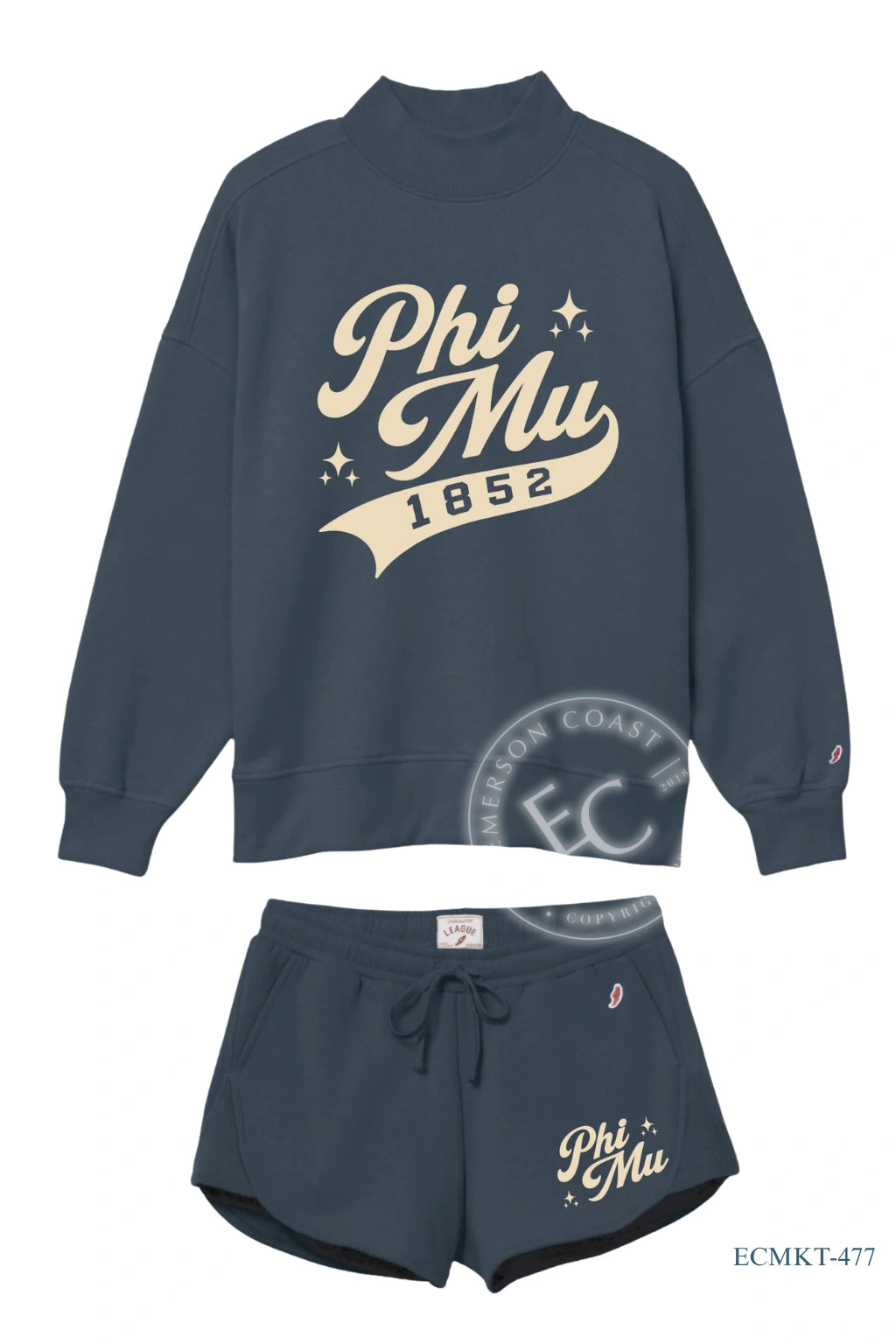 Phi Mu Script Navy Mockneck Set