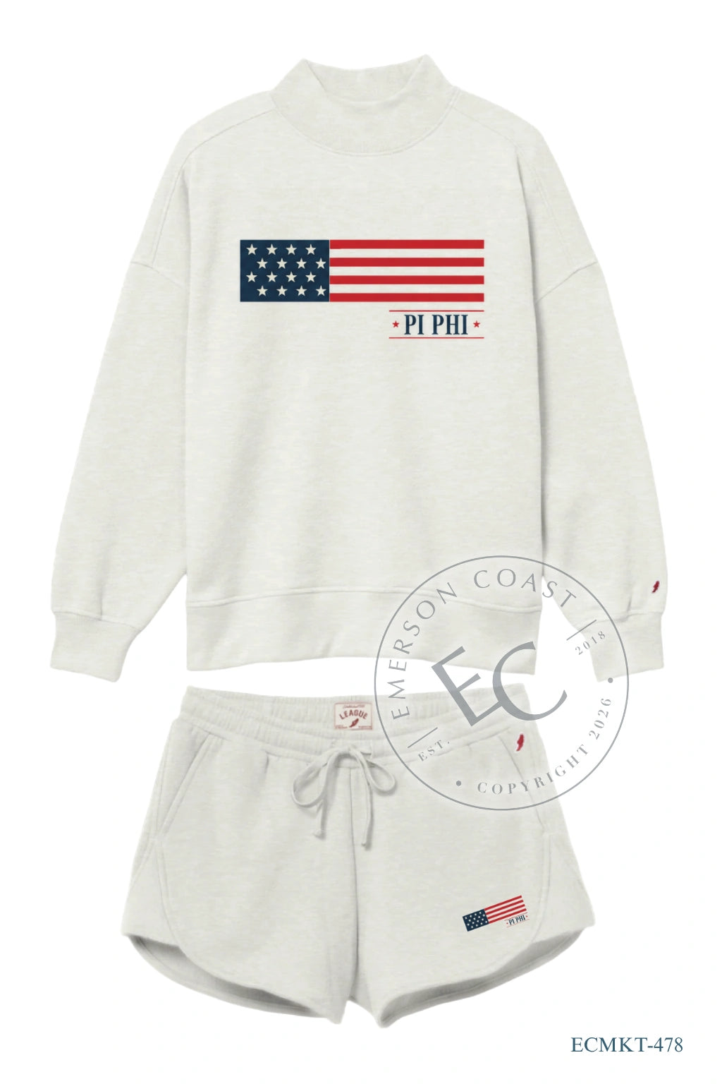 Pi Phi American Flag Gray Mockneck