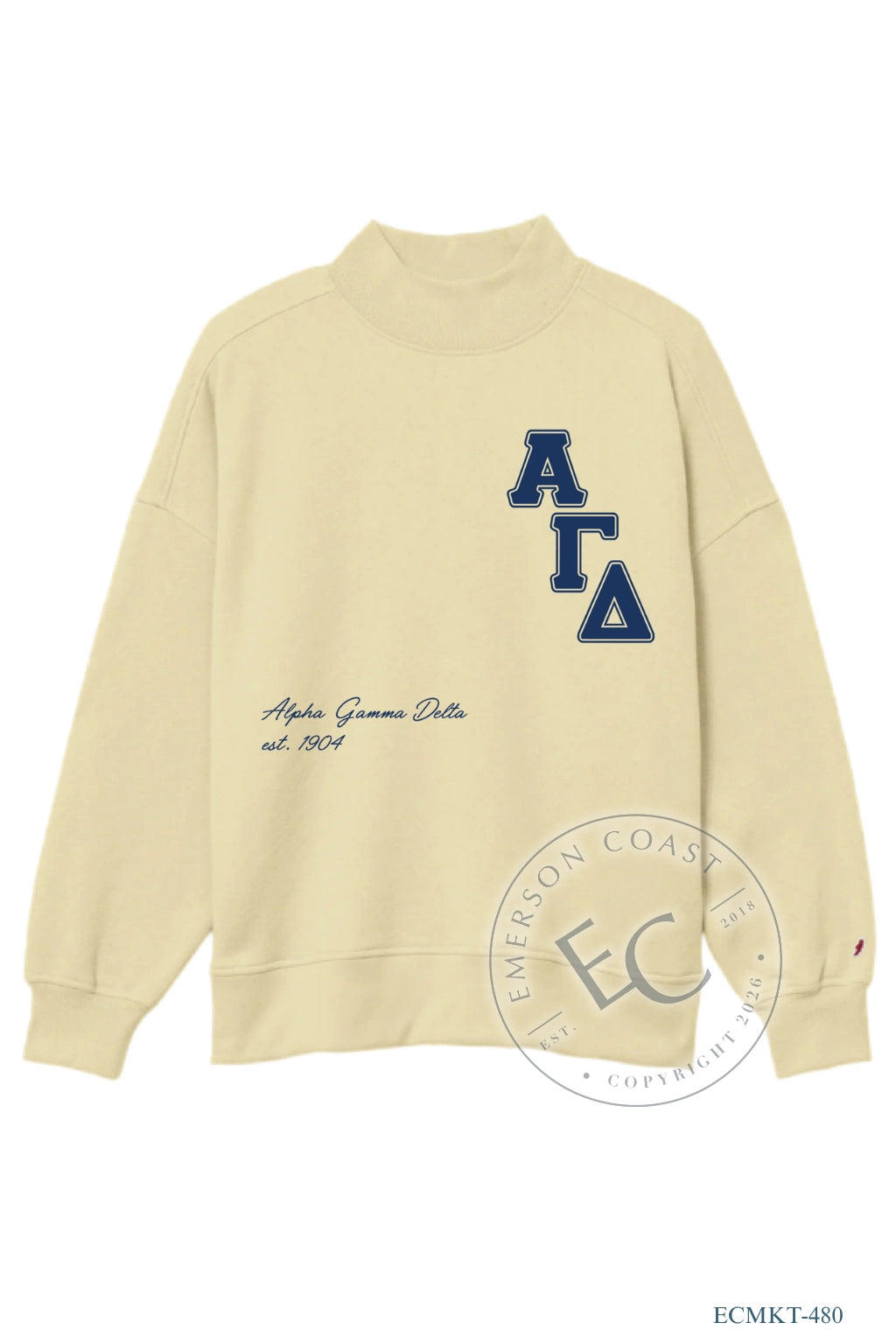 Alpha Gamma Delta Greek Letters Yellow Mockneck
