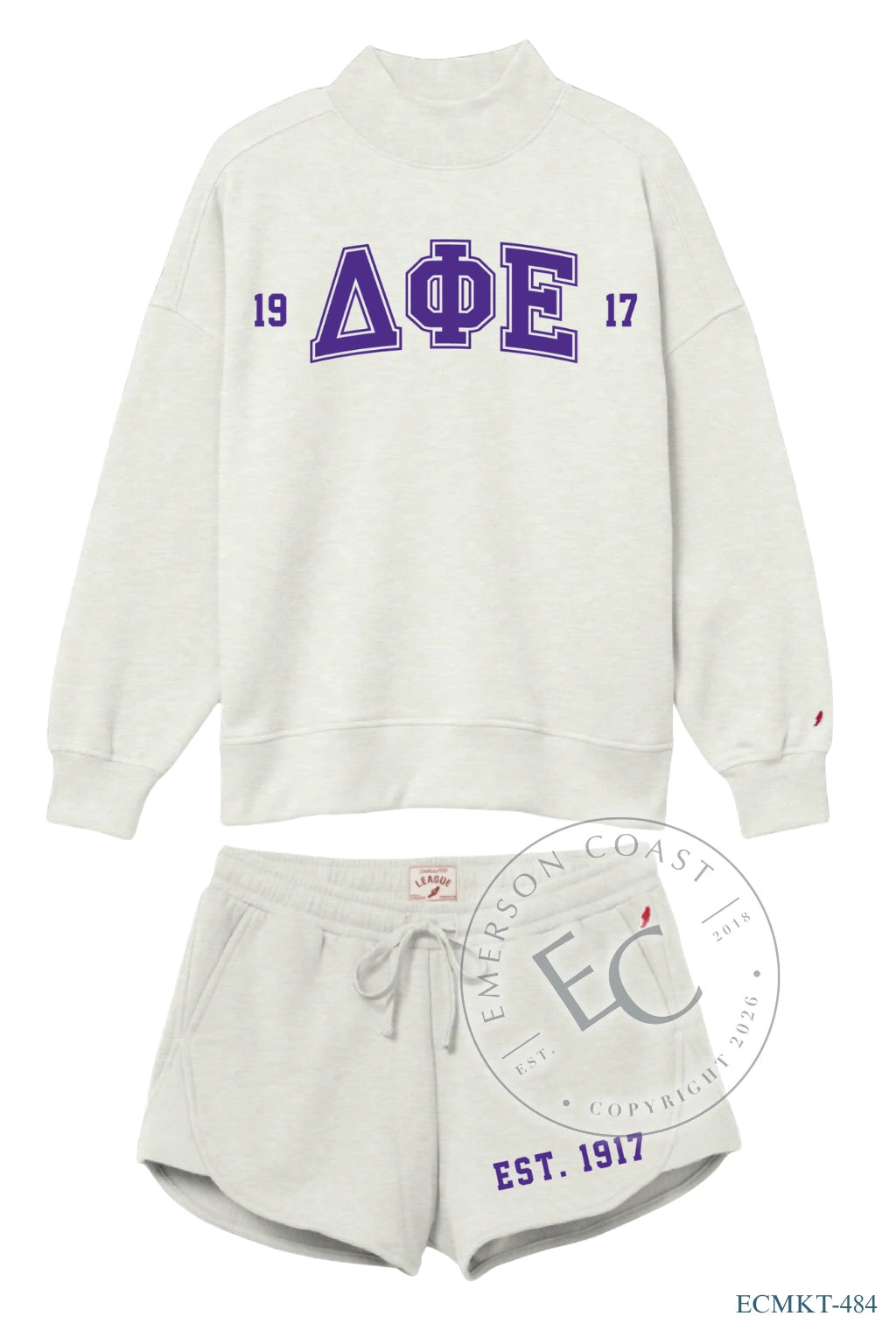Delta Phi Epsilon Greek Letters and Year Gray Mockneck Set