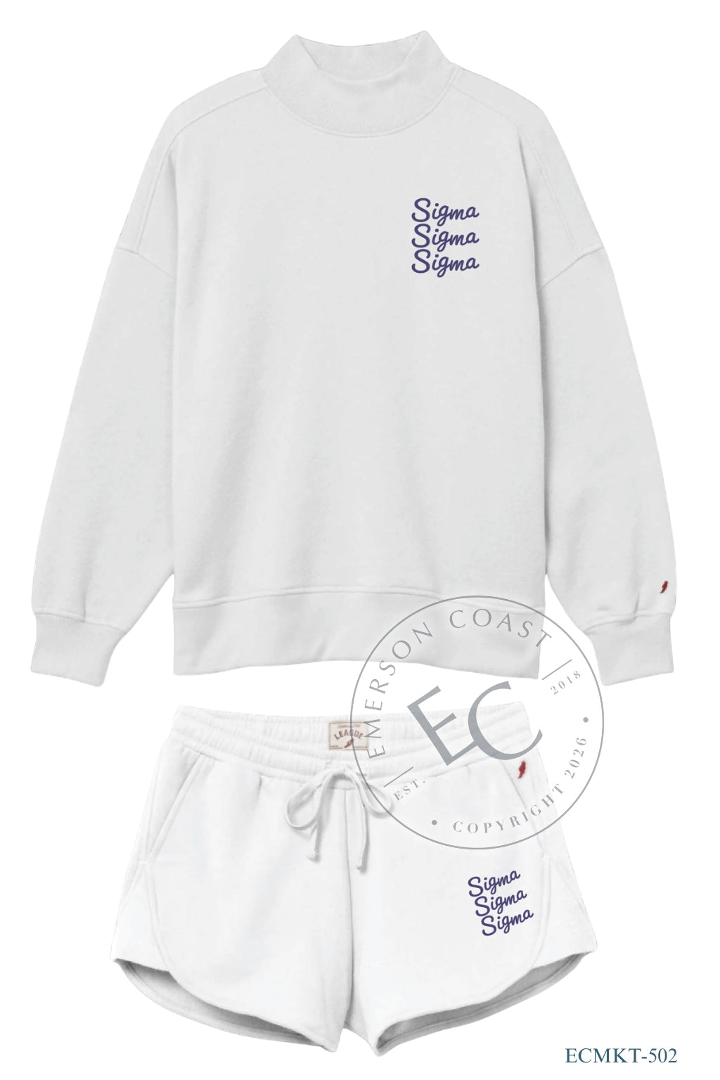 Sigma Sigma Sigma Simple Script White Mockneck Set