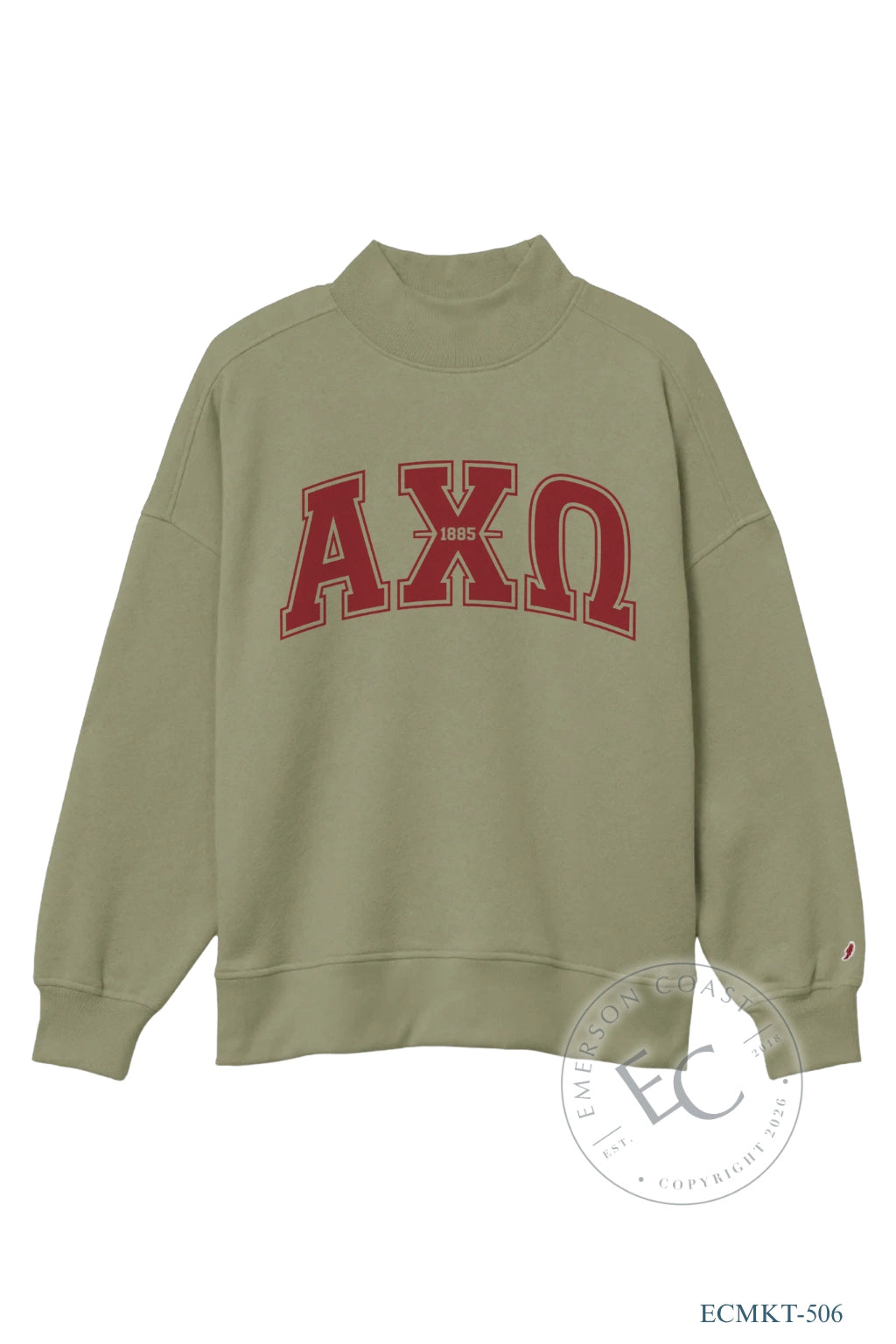 Alpha Chi Omega Greek Letter Green Mockneck