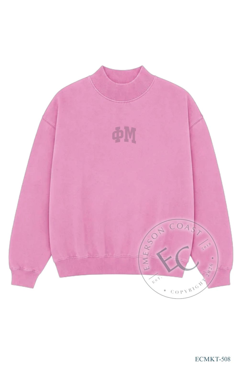 Phi Mu Simple Small Greek Letter Pink Mockneck