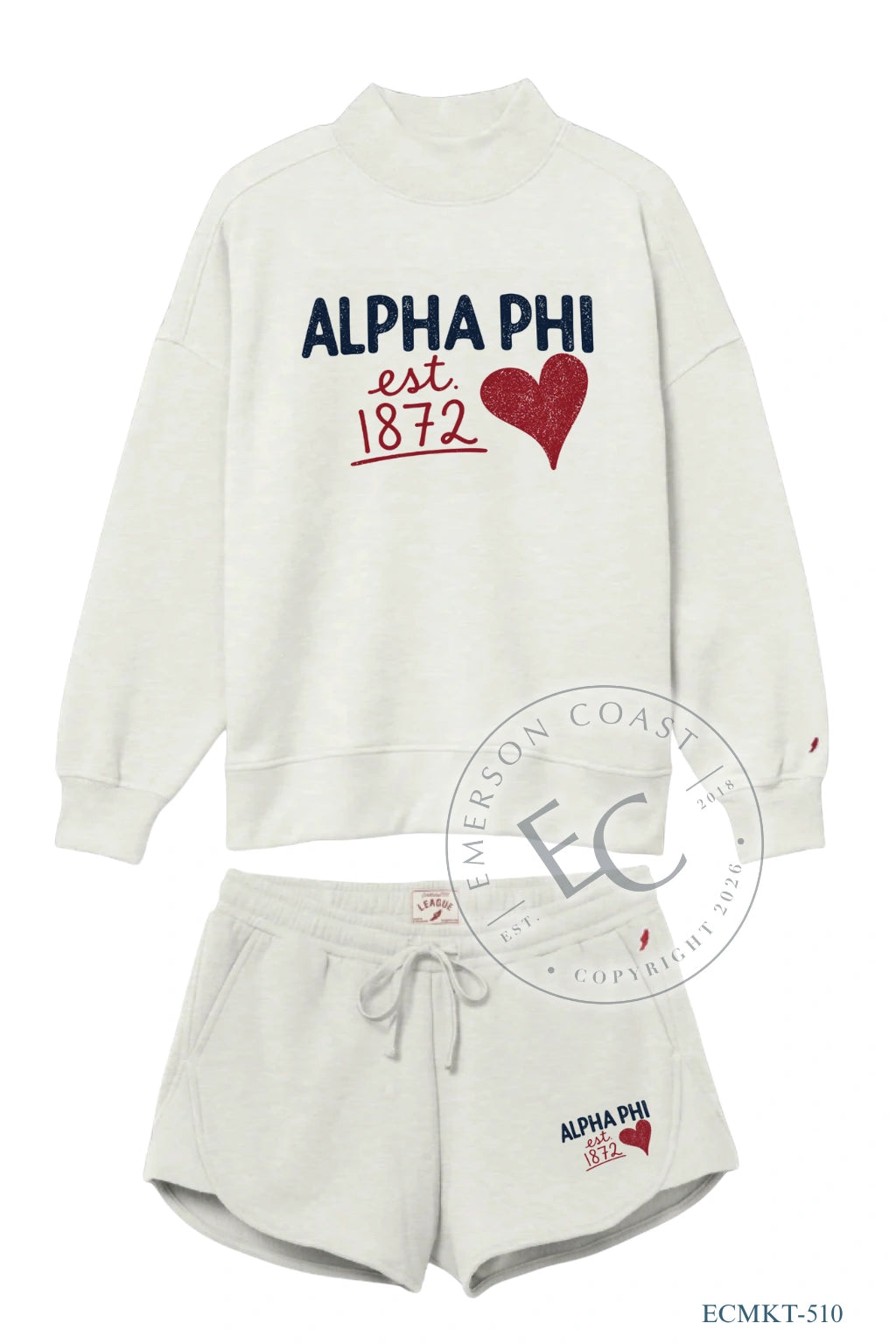 Alpha Phi Script Heart Design Mockneck Set