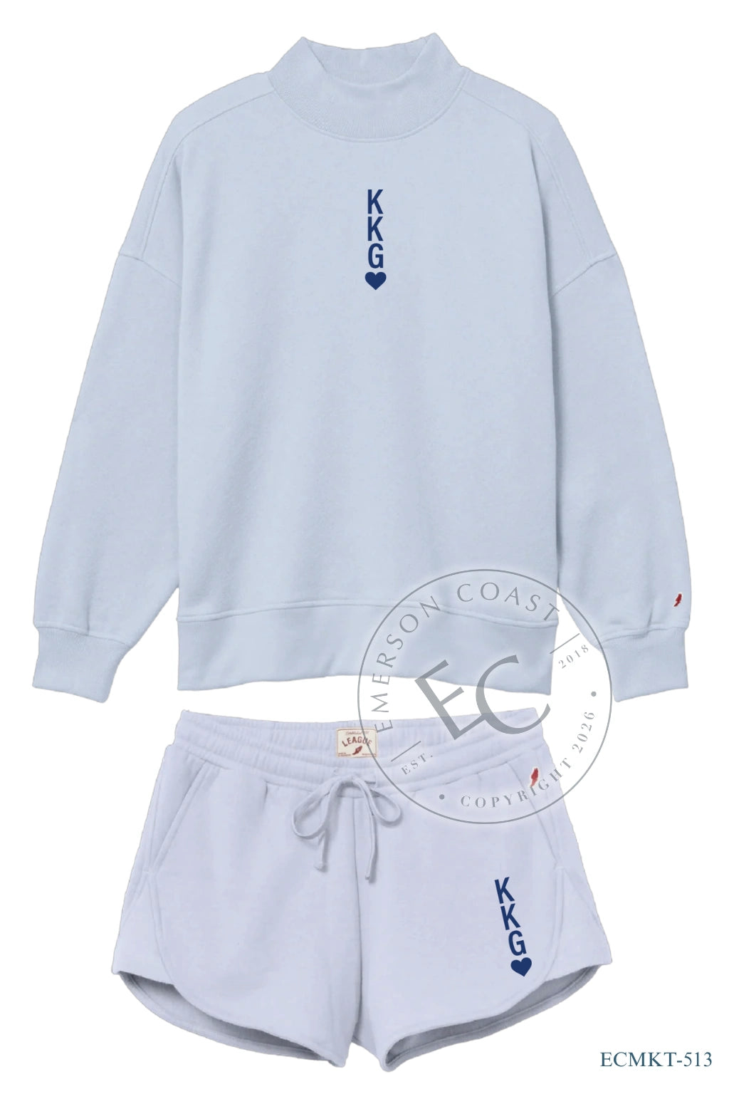 KKG Simple W/ Heart Blue Mockneck Set