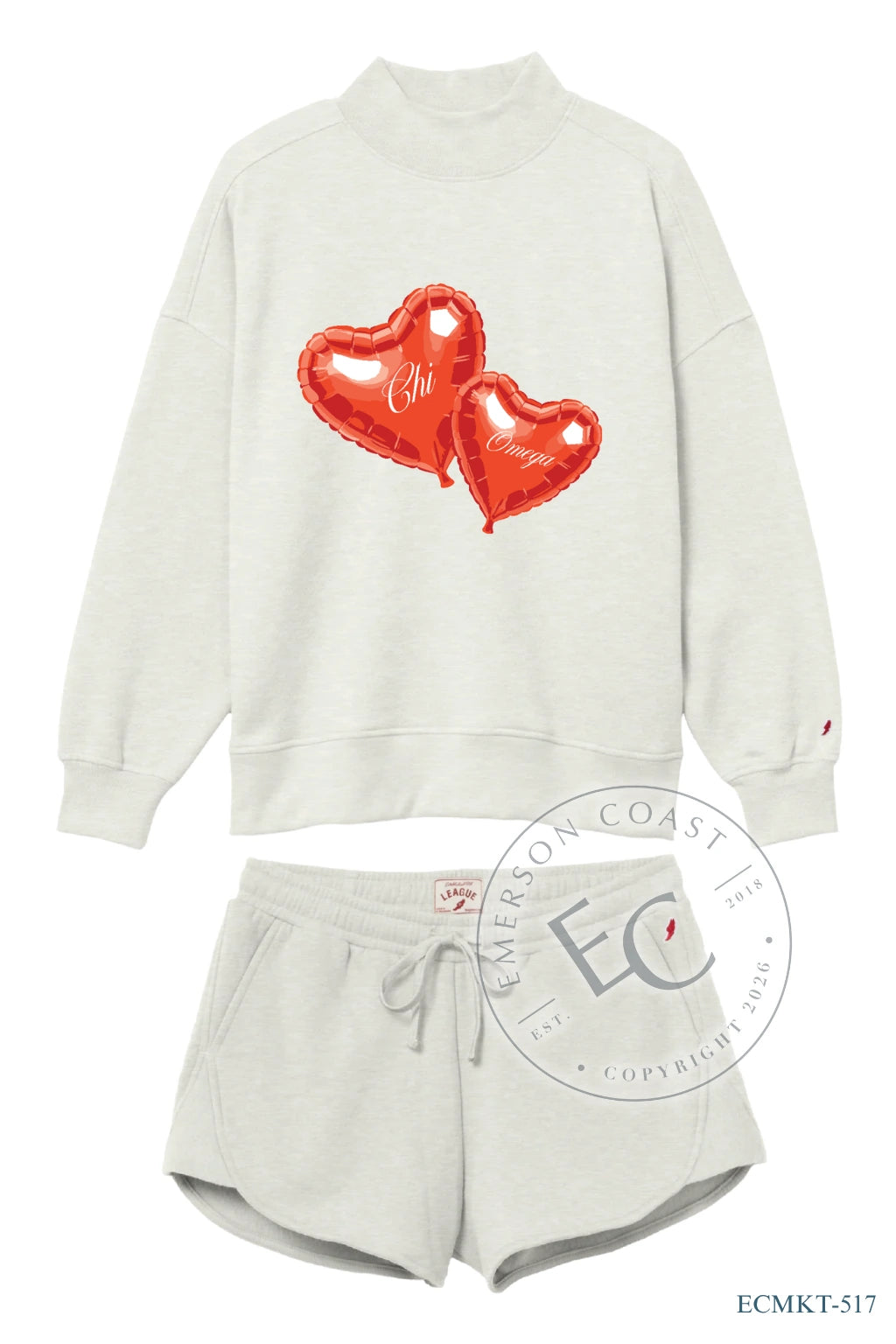 Chi Omega Light Gray Heart Mockneck Set