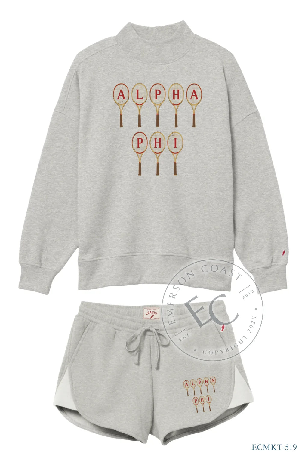 Alpha Phi Racket Light Grey Mockneck Set