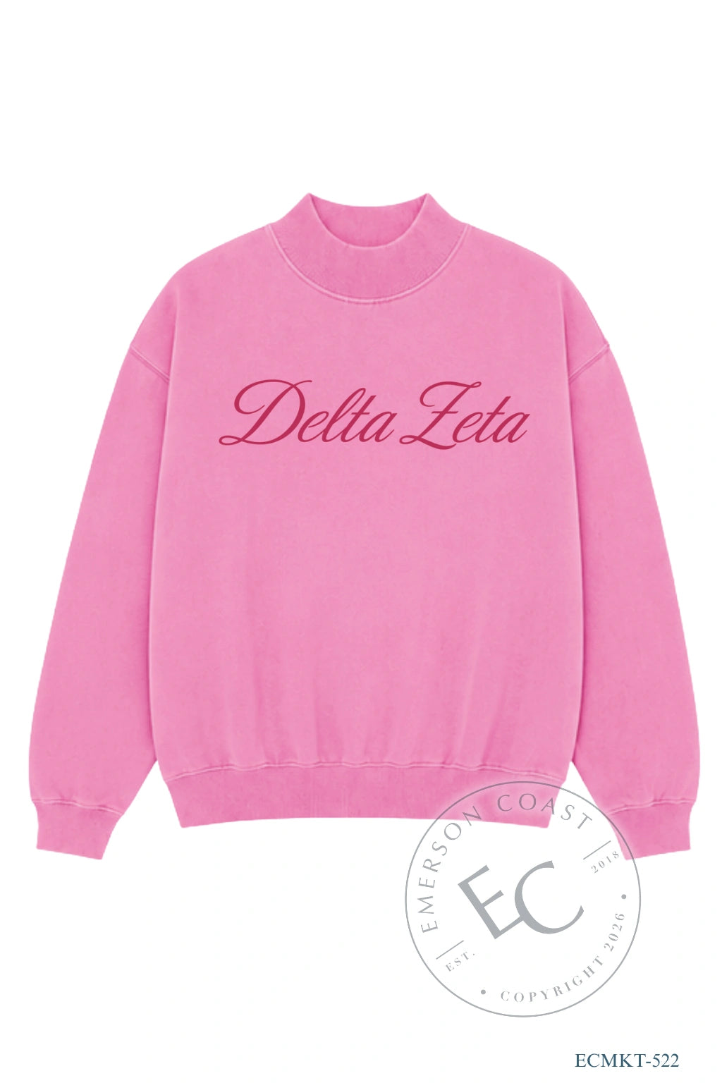Delta Zeta Pink Mockneck Script