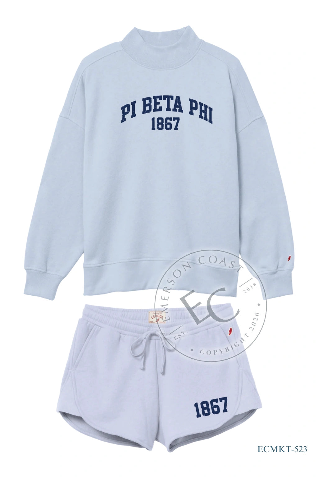 Pi Beta Phi Year and Name Blue Mockneck Set