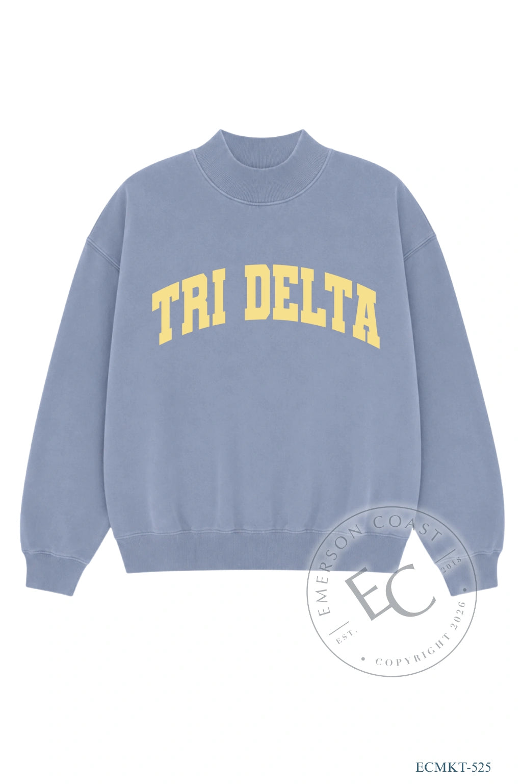 Tri Delta Varisty Font Blue Mockneck