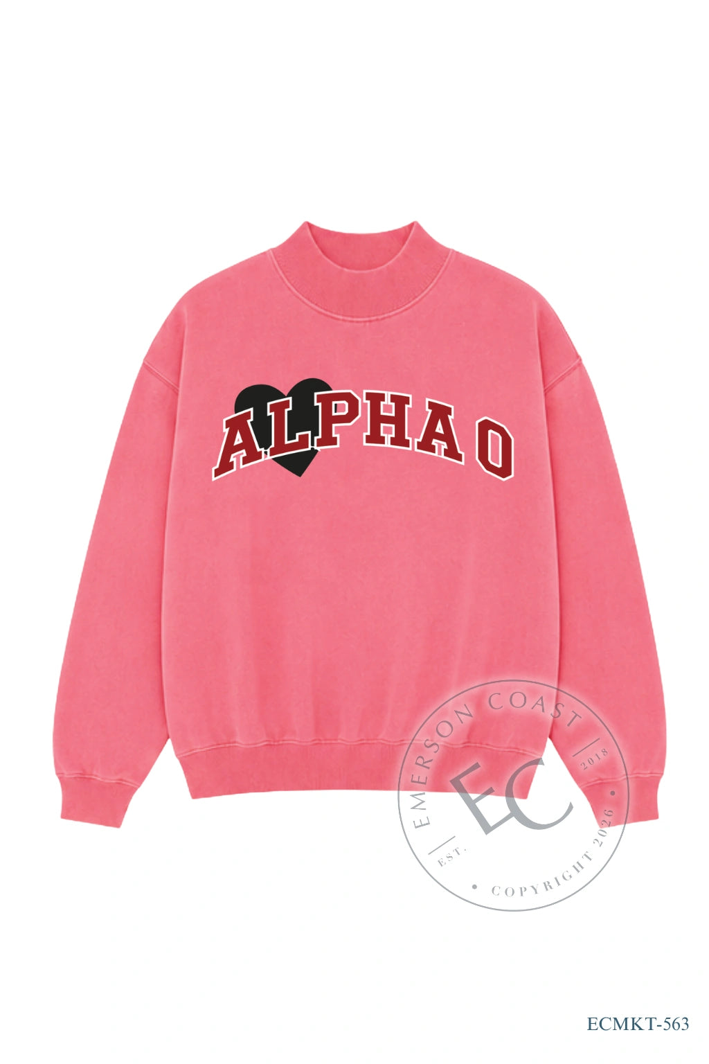 Alpha Omicron Pi Pink Heart Mockneck