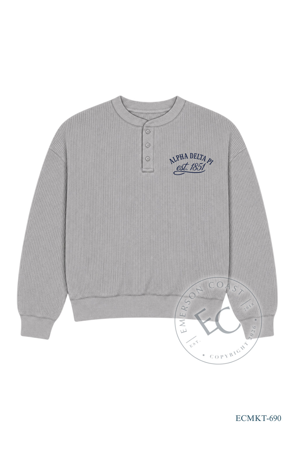 Alpha Delta Pi Gray Waffle Knit Henley