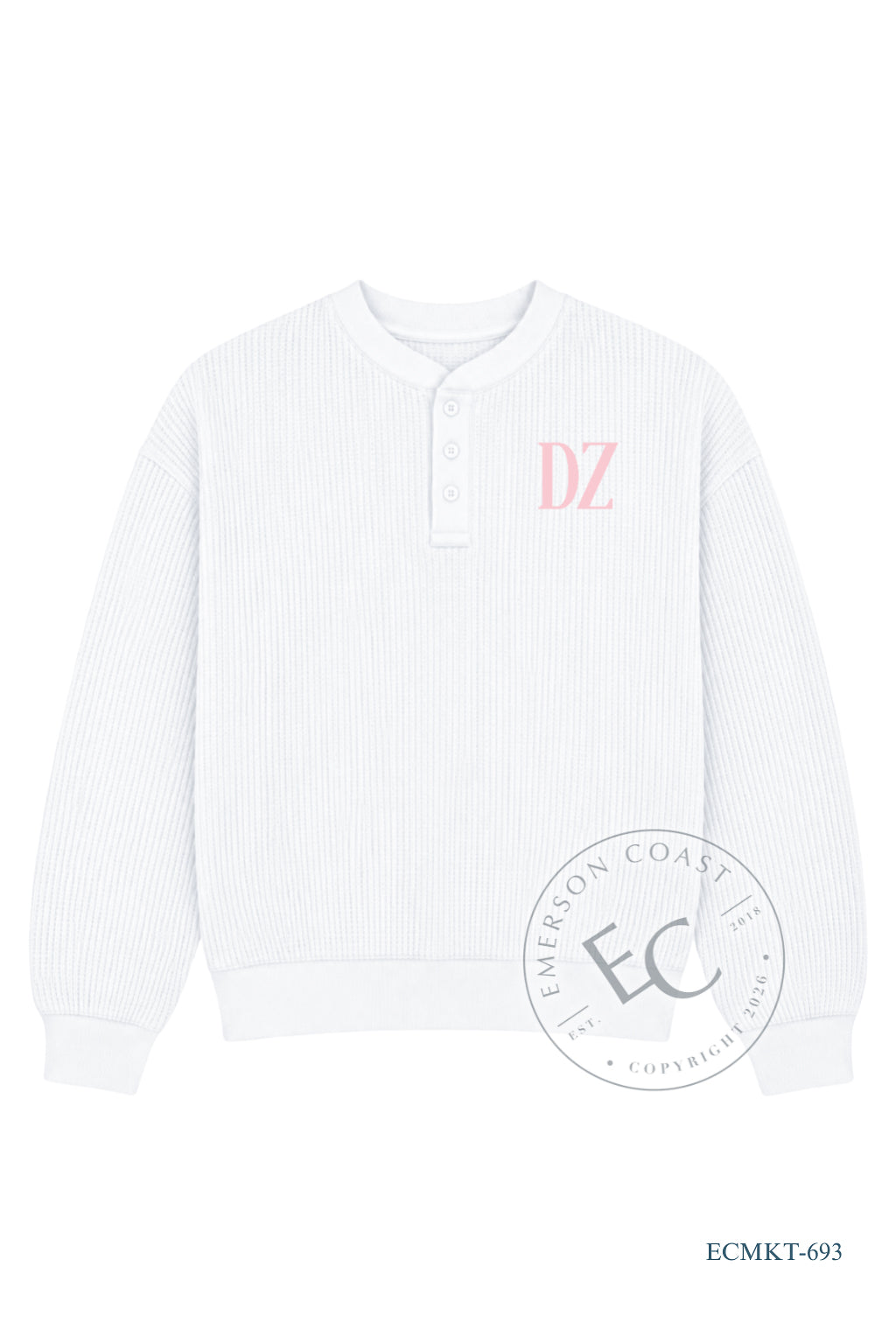 Delta Zeta Simple White Waffle Knit Henley
