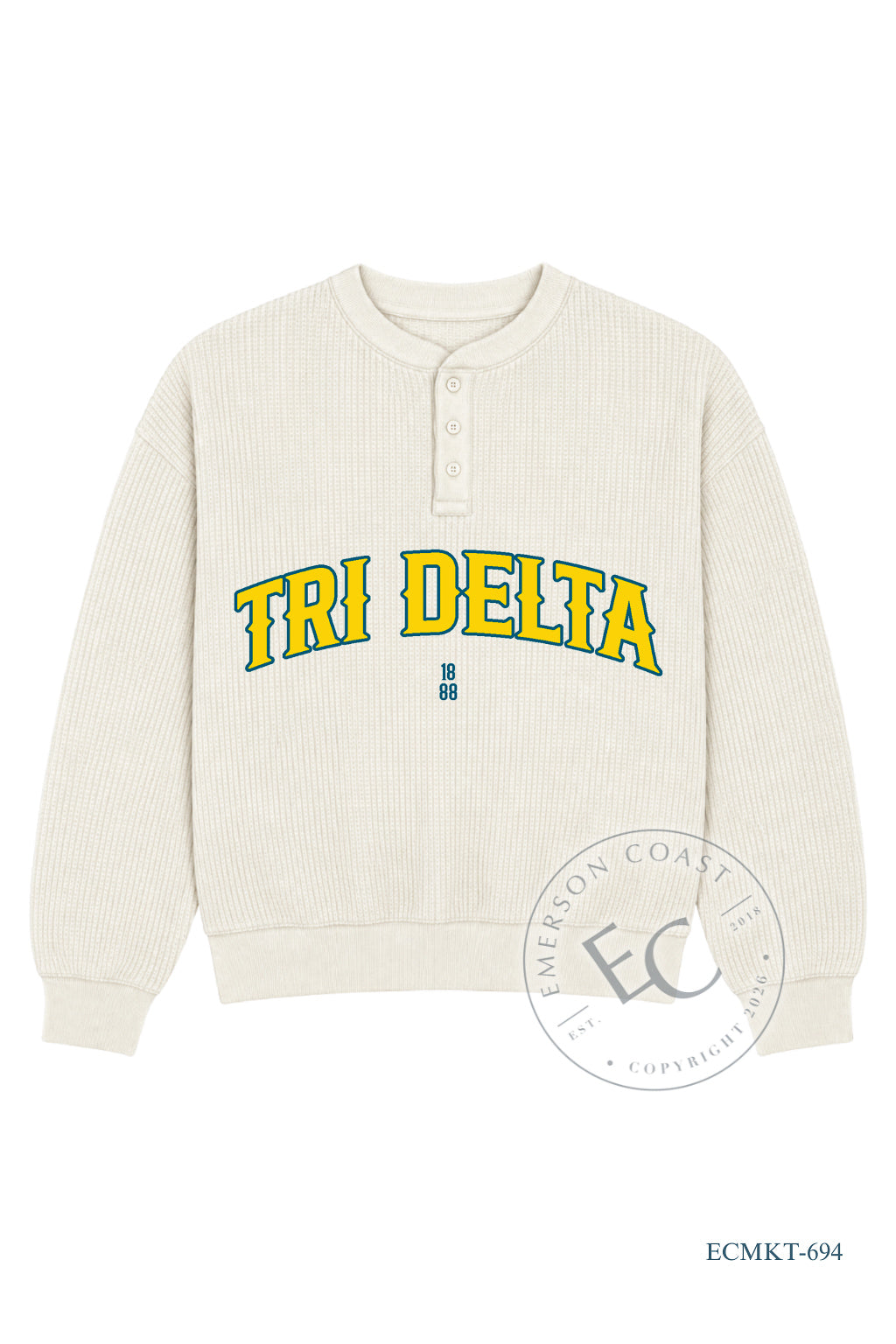Tri Delta Cream Waffle Knit Henley