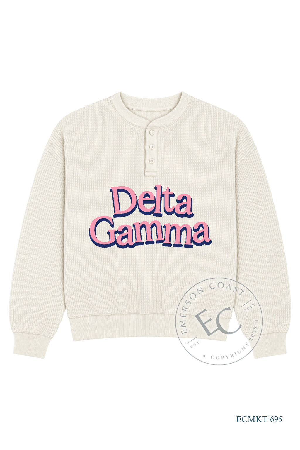 Delta Gamma Cream Waffle Knit Henley