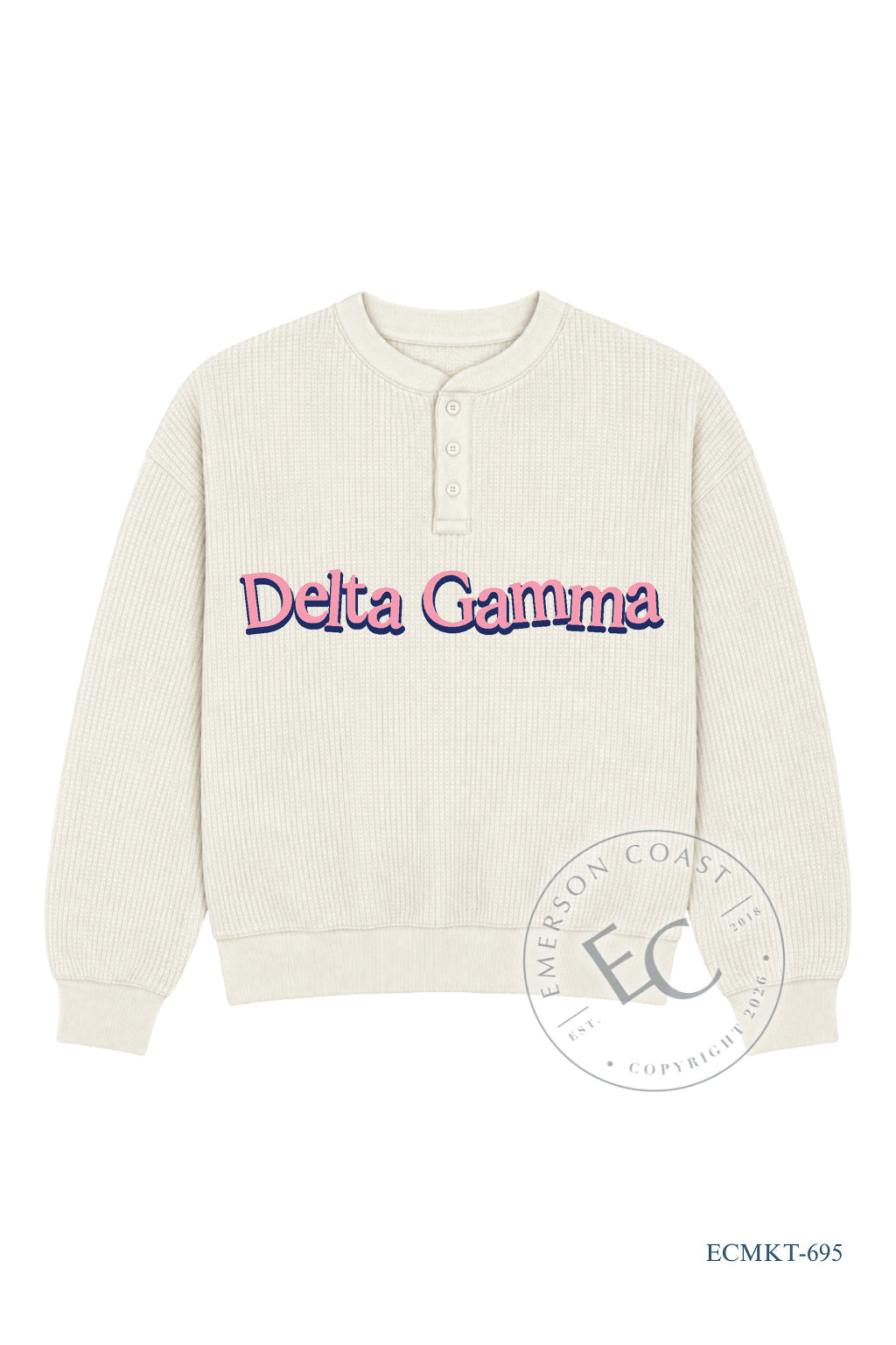 Delta Gamma Cream Waffle Knit Henley