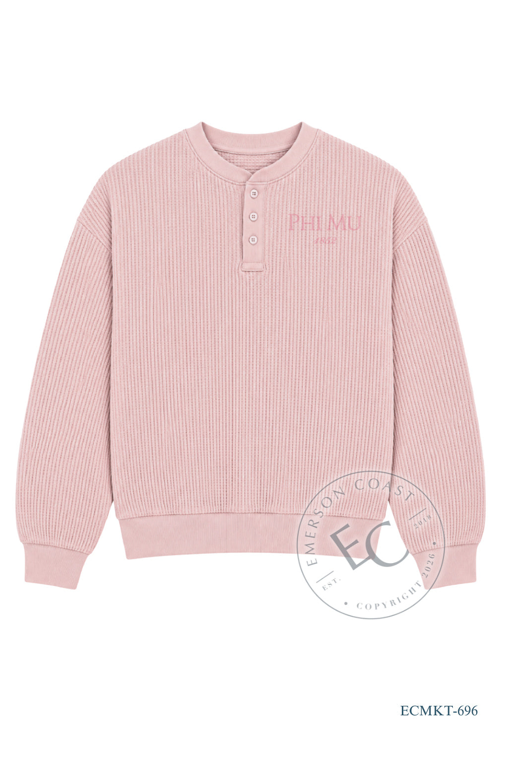 Phi Mu Pink Waffle Knit Henley