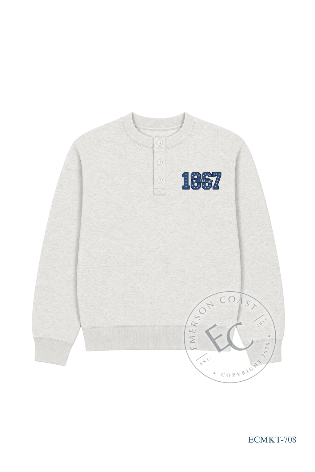 Pi Phi Number Gray Waffle Knit Henley