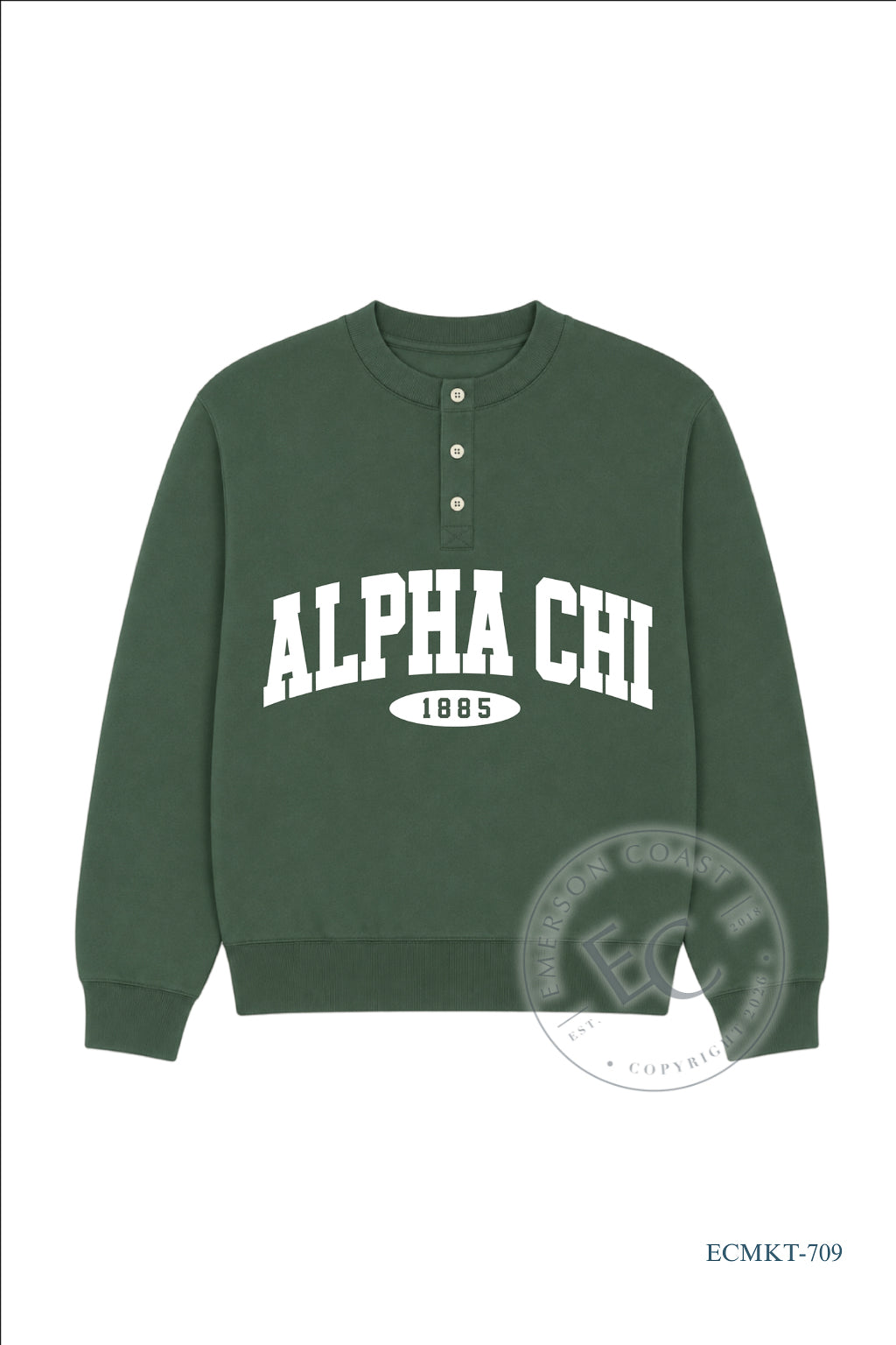 Alpha Chi Green Waffle Knit Henley