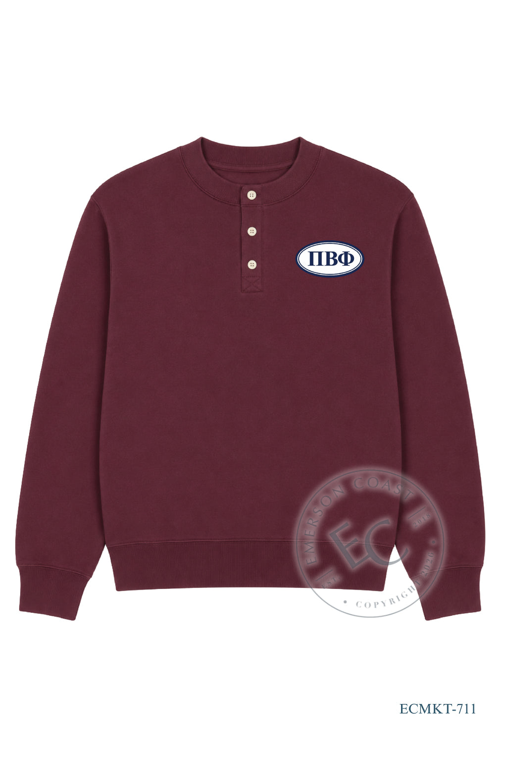 Pi Phi Maroon Waffle Knit Henley