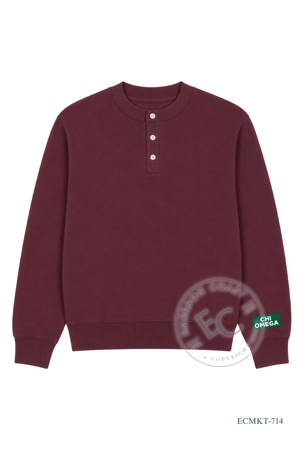 Chi O Dark Red Waffle Knit Henley