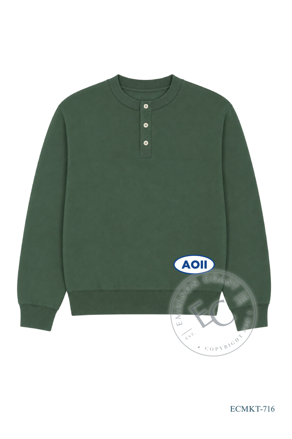 AOII Green Patch Waffle Knit Henley