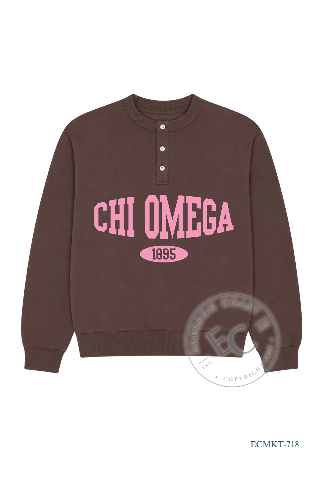 Chi O Brown Waffle Knit Henley