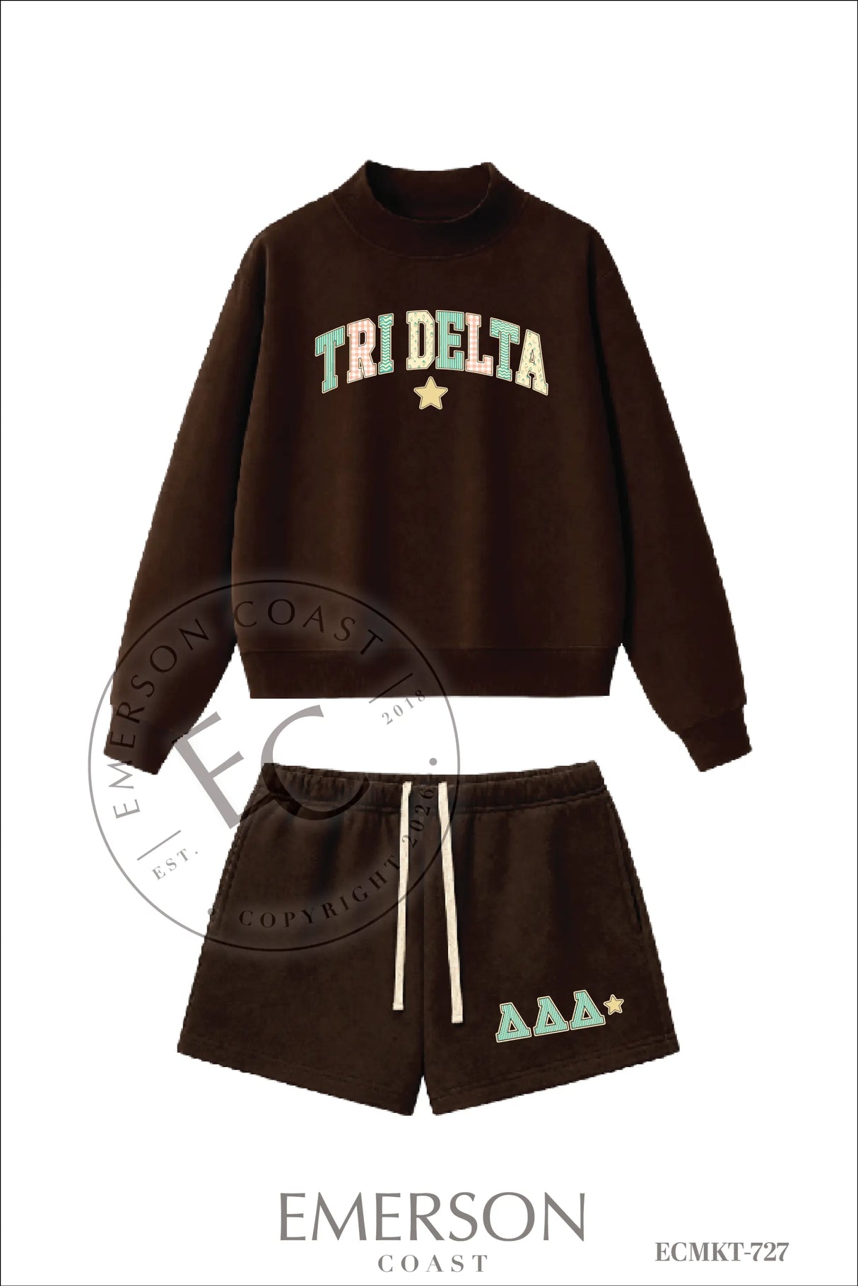 Delta Delta Delta Chocolate Heritage Mockneck Set