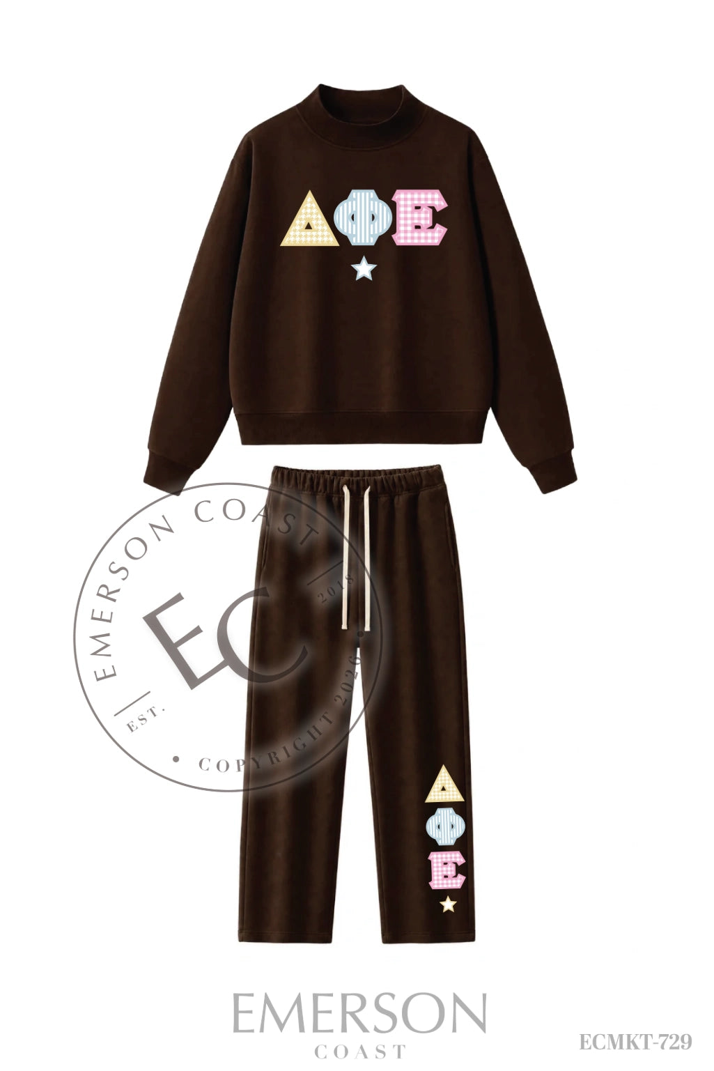 Delta Phi Epsilon Dark Brown Mockneck Set