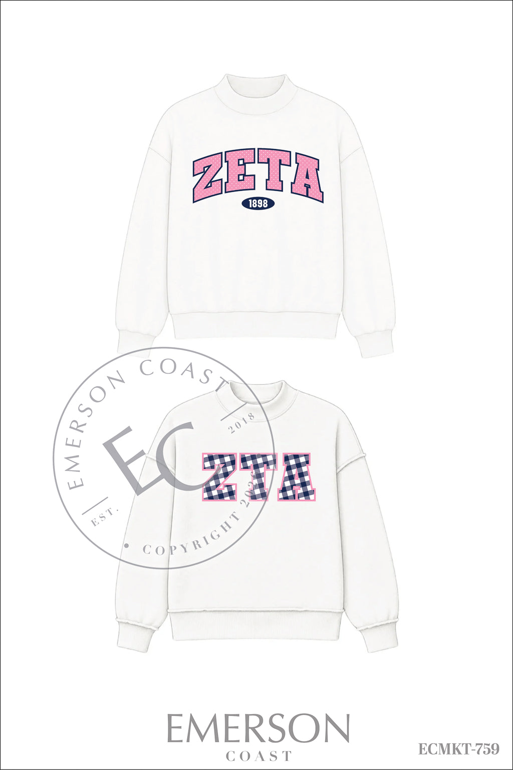 Zeta Tau Alpha White Reversible Mockneck