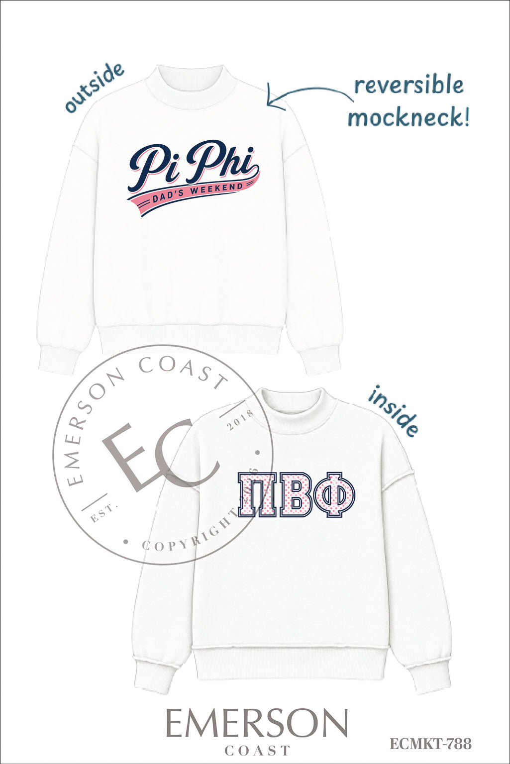 Pi Beta Phi White Reversible Mockneck
