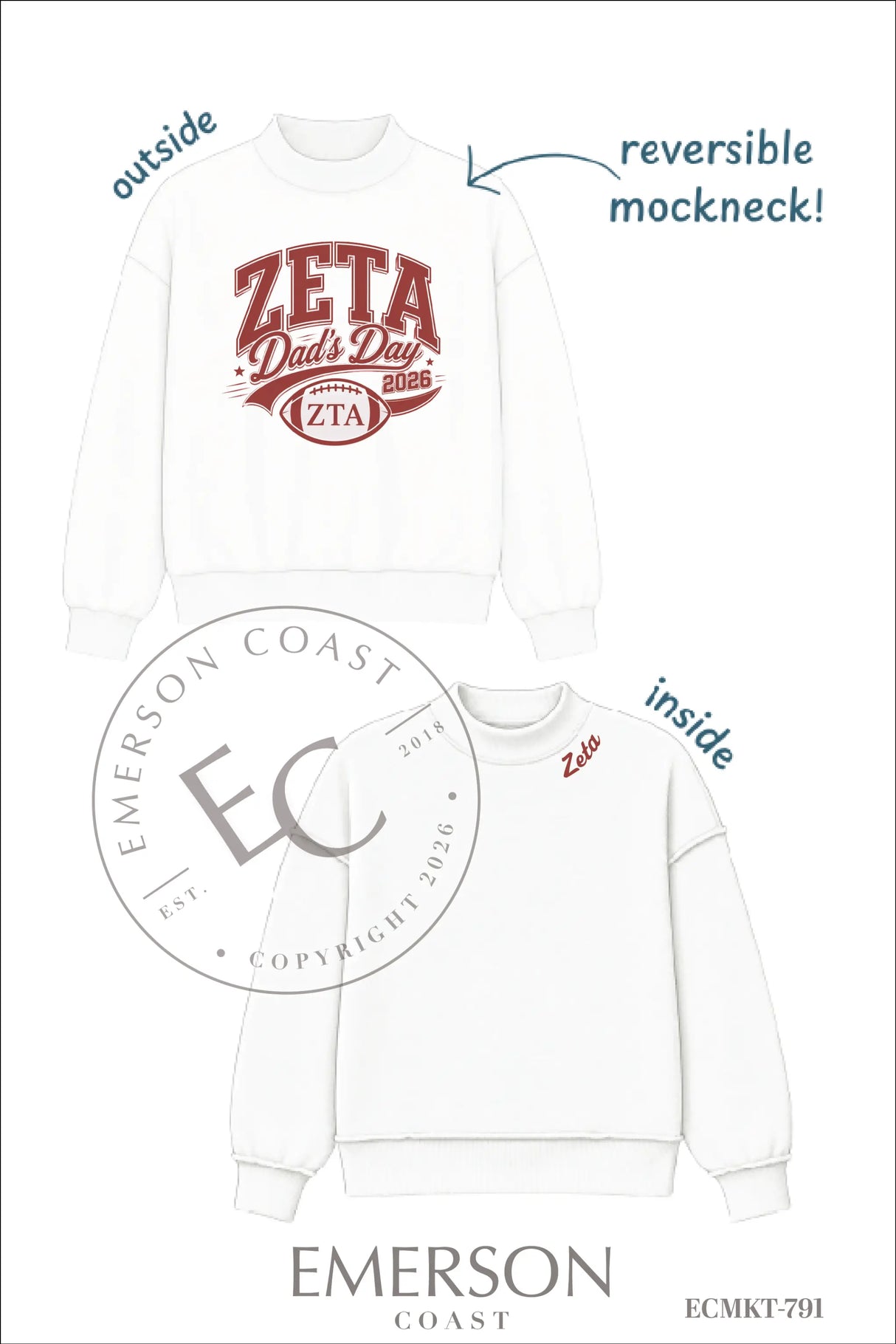 Zeta Tau Alpha Dad's Day Reversible Mockneck