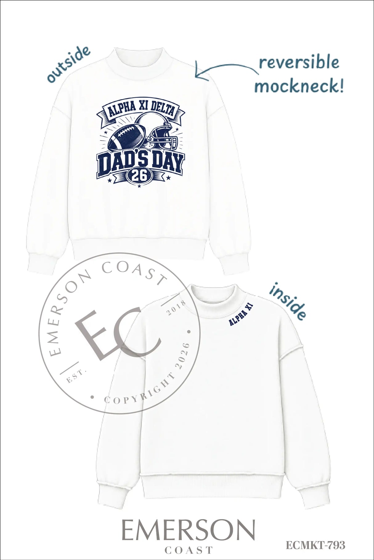 Alpha Xi Delta Dad's Day Reversible Mockneck