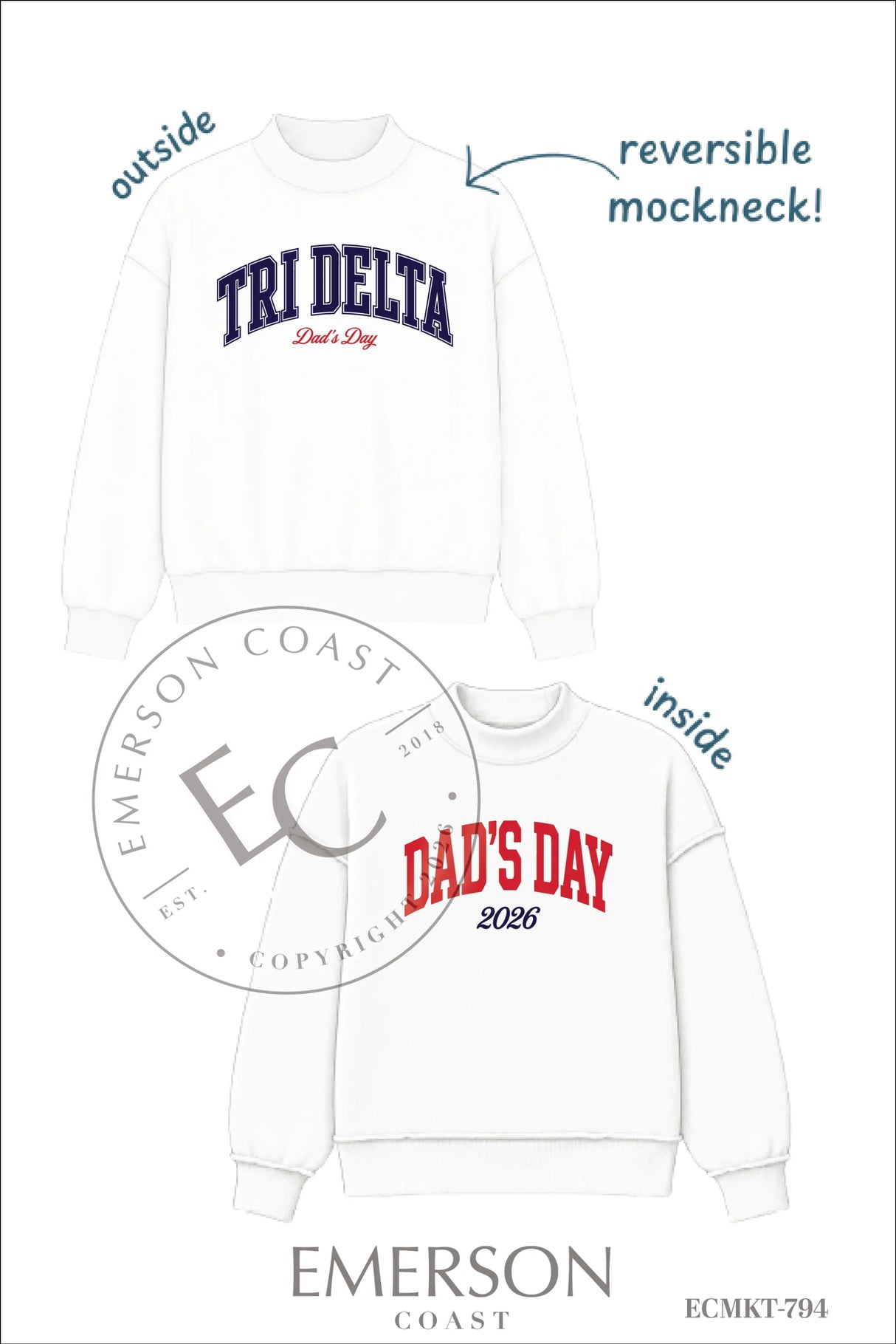 Delta Delta Delta Dad's Day Reversible Mockneck