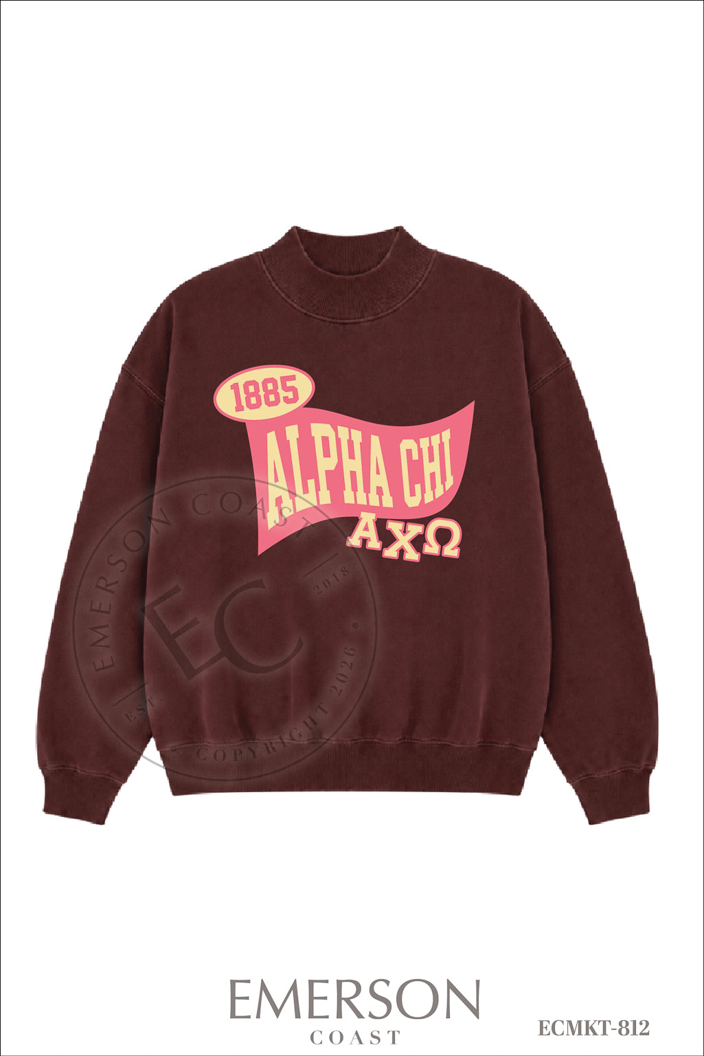 Alpha Chi Omega Dark Maroon Mockneck