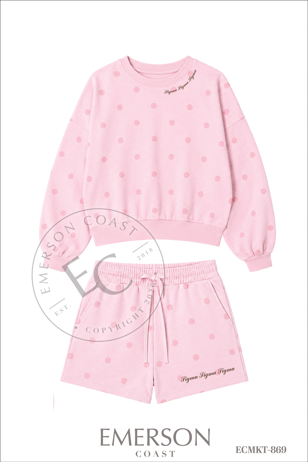Sigma Sigma Sigma Brown Script Font Polka Dot Set
