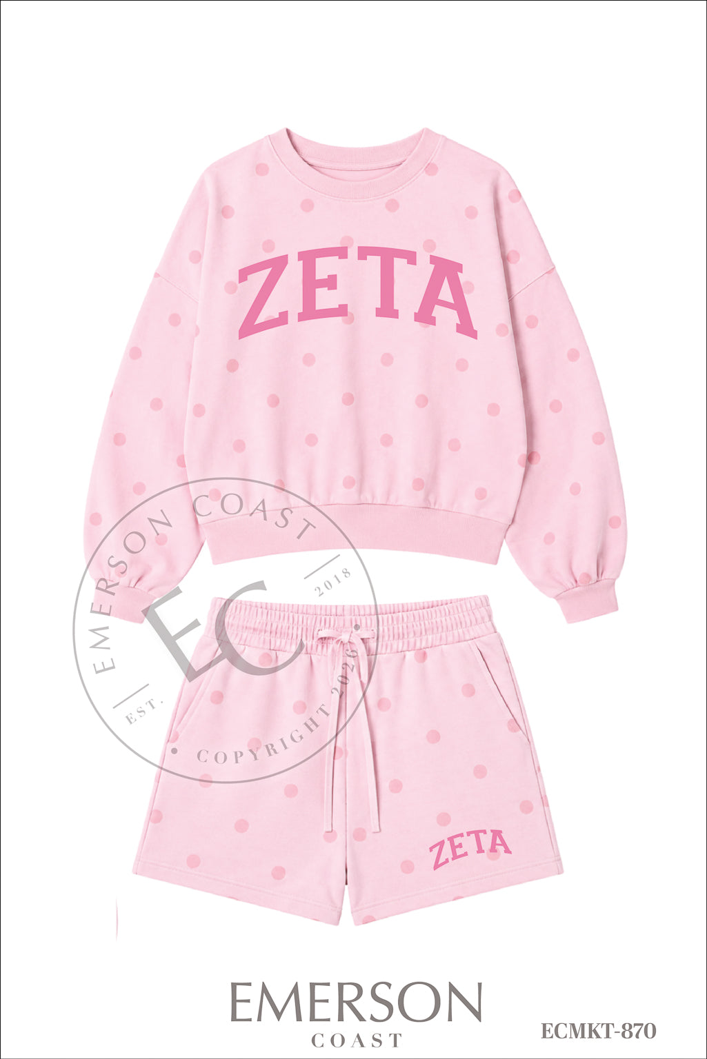 Zeta Dark Pink Varsity Polka Dot Set
