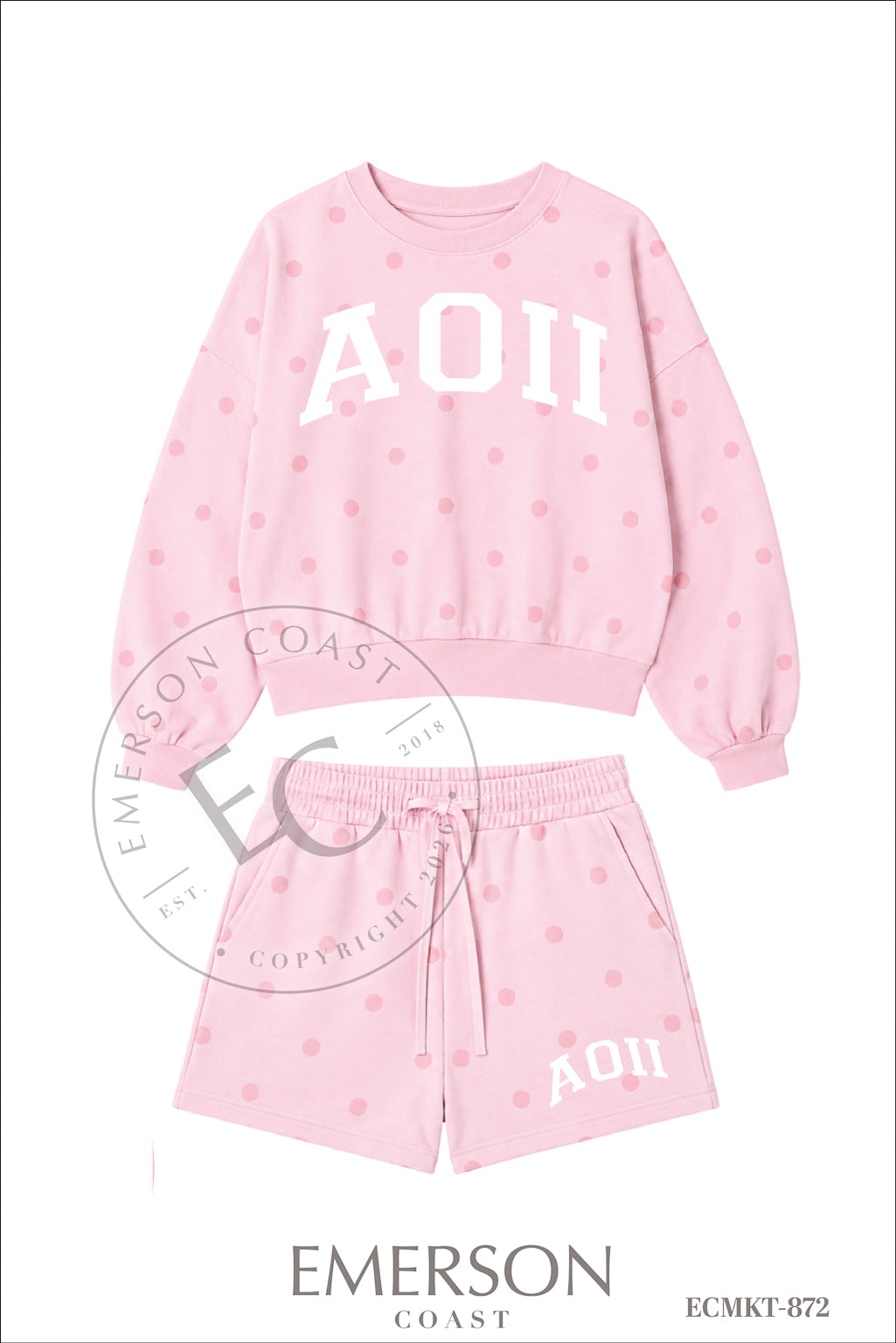 Alpha Omicron Pi White Varsity Polka Dot Set
