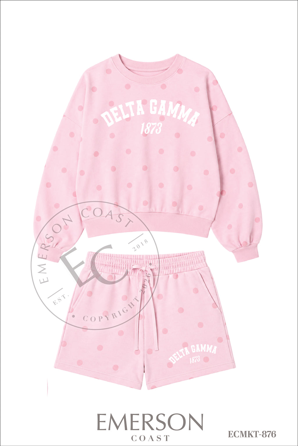 Delta Gamma White Varsity And Year Polka Dot Set