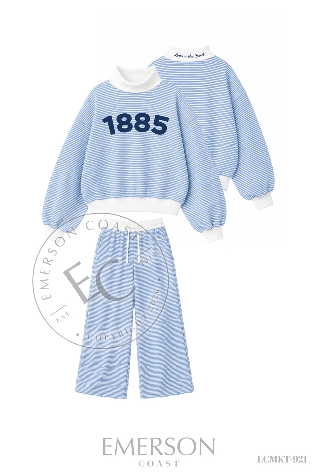 Alpha Chi Omega Blue White Mockneck Set