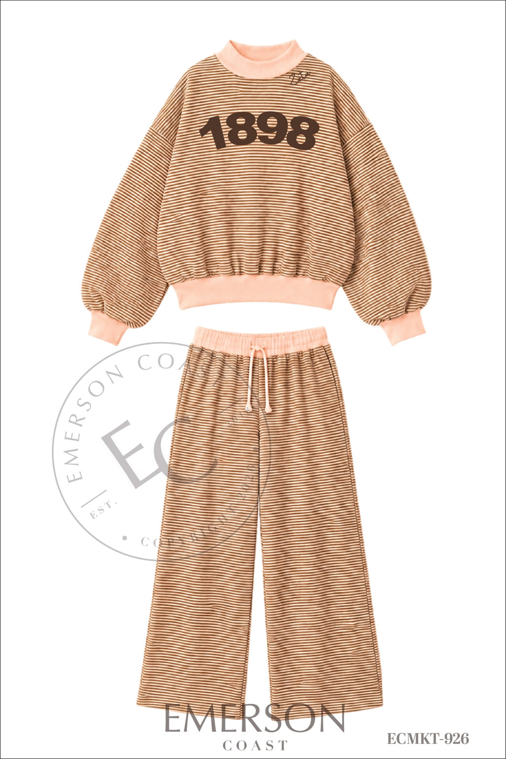 Zeta Tau Alpha Light Pink and Brown Striped Mockneck Sets