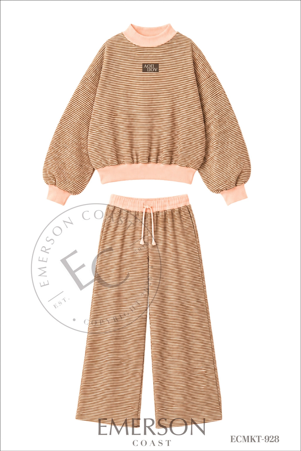 Alpha Omicron Pi Light Pink and Brown Striped Mockneck Sets