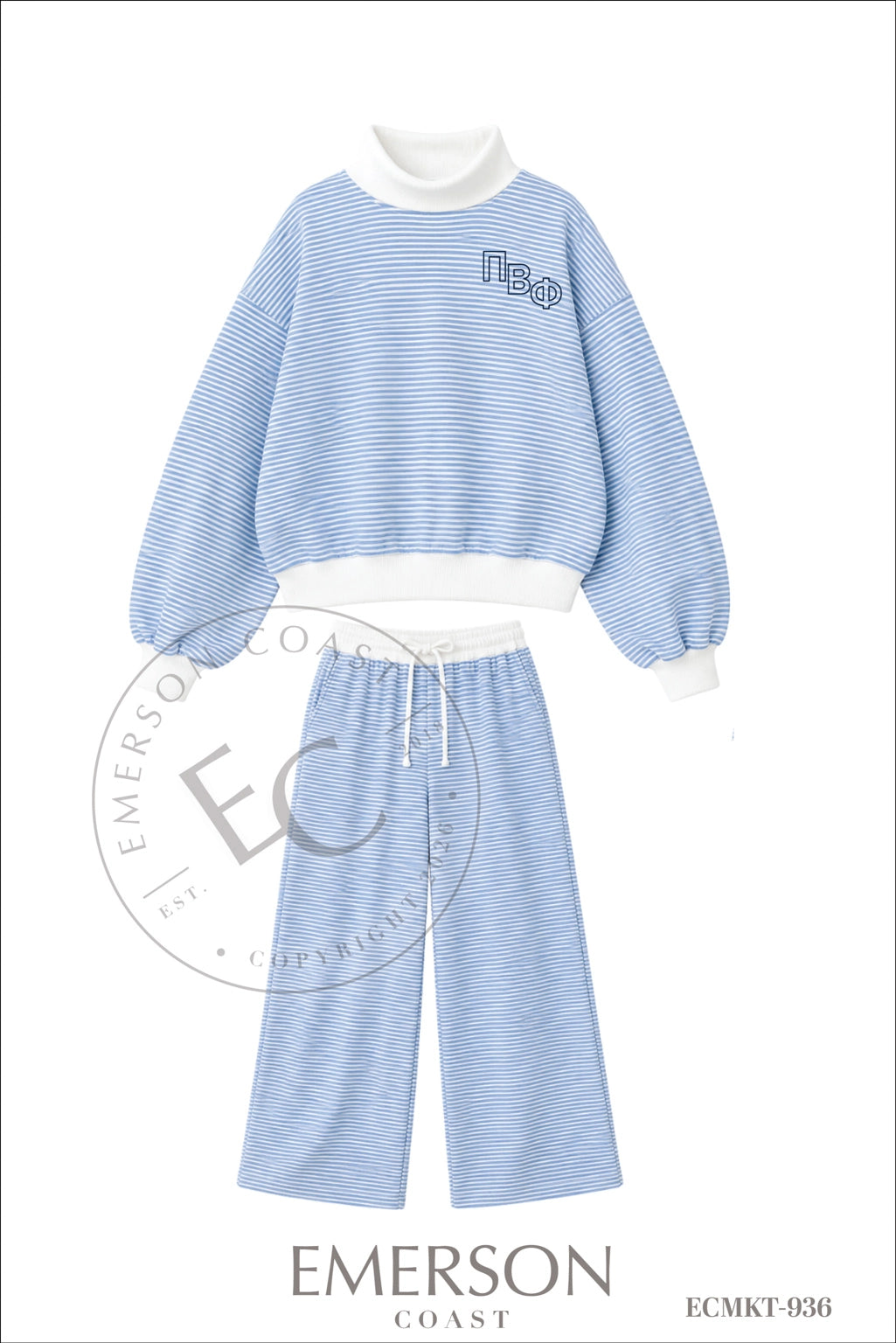 Pi Beta Phi Blue White Mockneck Set