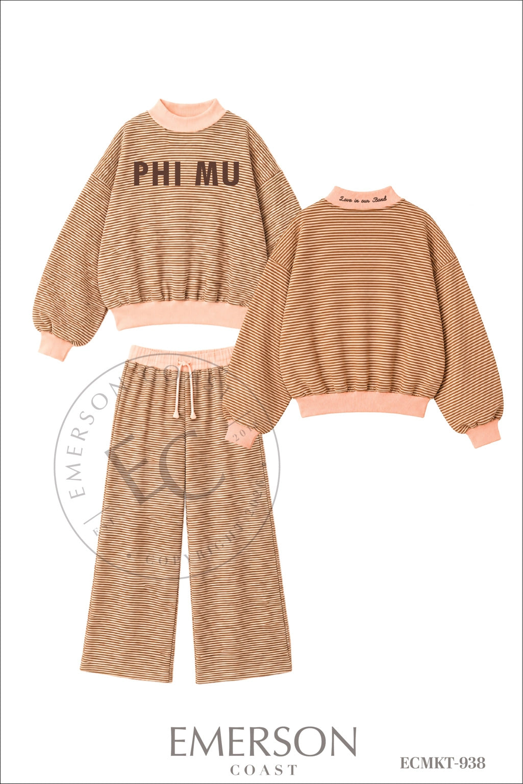 Phi Mu Light Pink and Brown Striped Mockneck Sets