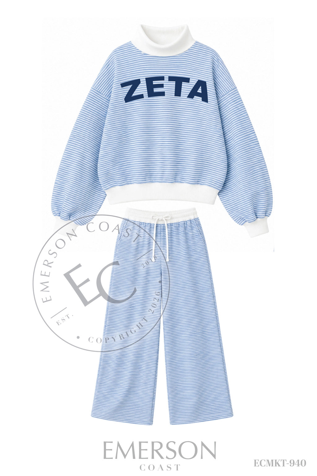 Zeta Tau Alpha Blue White Mockneck Set