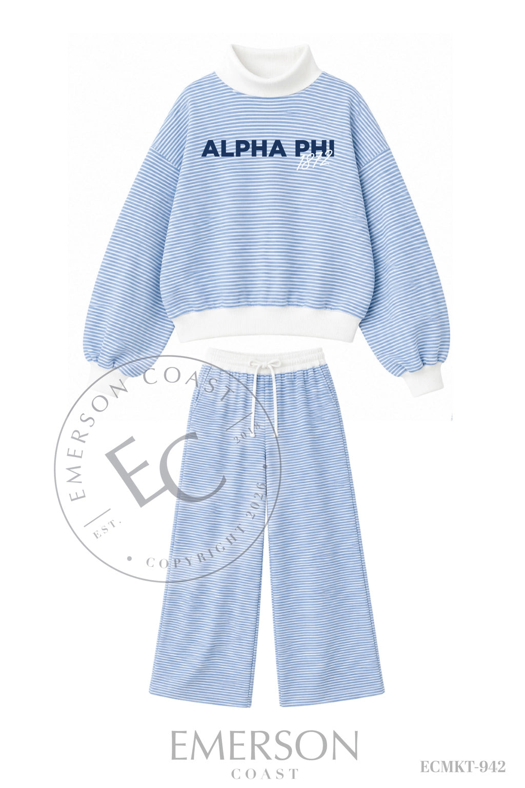Alpha Phi Blue White Mockneck Set
