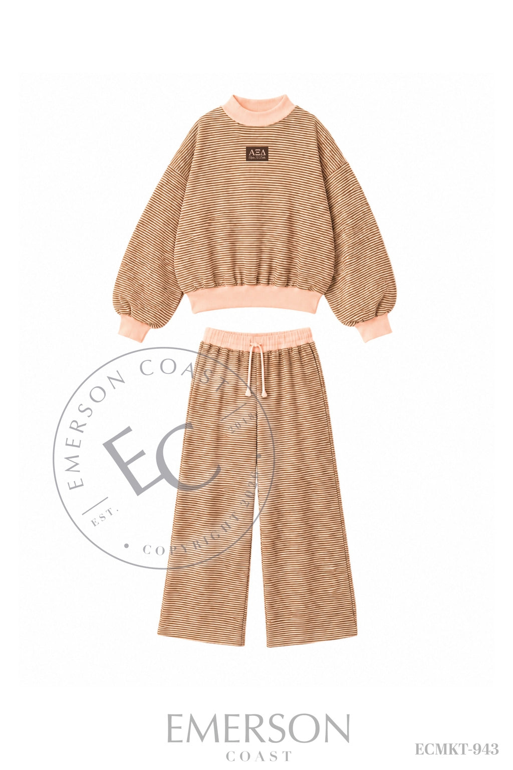 Alpha Phi Light Pink and Brown Striped Mockneck Sets
