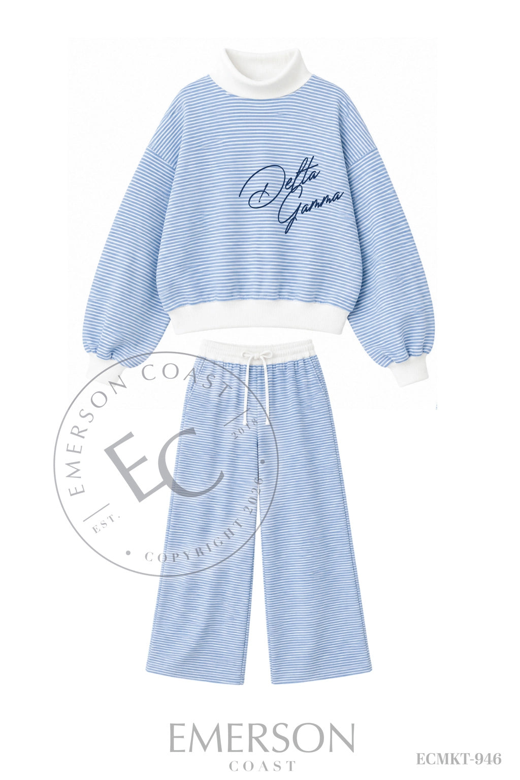 Delta Gamma Blue White Mockneck Set