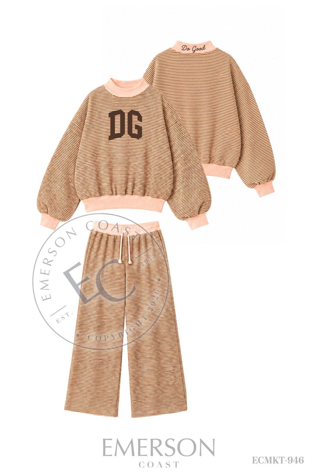 Delta Gamma Light Pink and Brown Striped Mockneck Sets